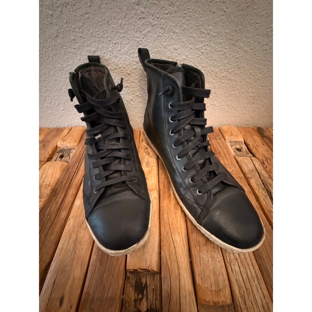 John Varvatos High Top Sneakers 10.5 Black Leather Side Zip Boot F150